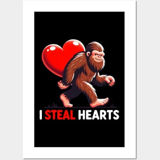 Bigfoot I Steal Hearts Funny Valentine's Day Bigfoot Holding Heart Lover Gifts Posters and Art